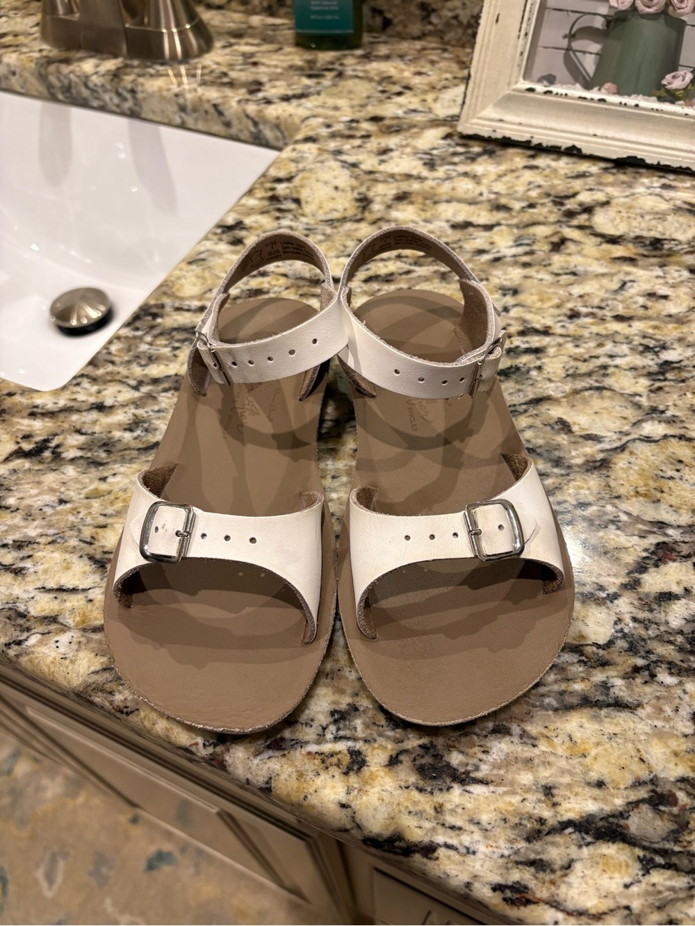 Girls White Ankle-Strap Buckle Sandals